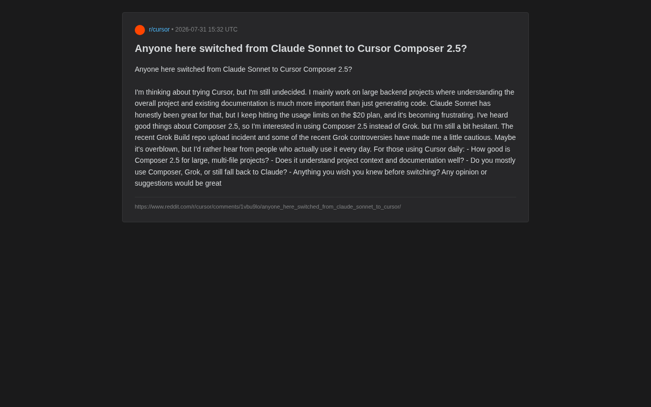 Claude Sonnet vs Cursor Composer 2.5:大型项目该怎么选