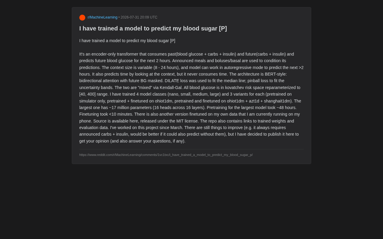 1700万参数Transformer预测血糖:开源糖尿病AI模型详解