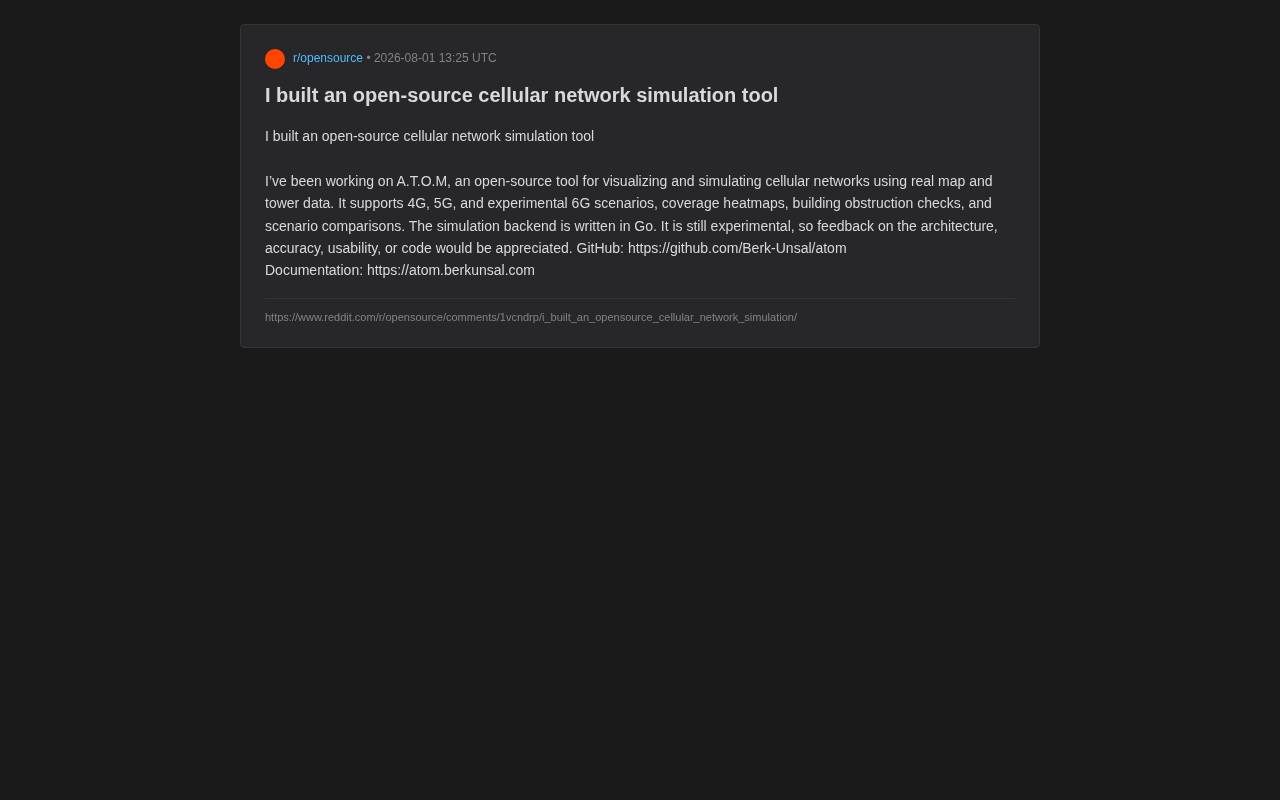 A.T.O.M开源蜂窝网络仿真工具:功能特性与技术架构全面解析