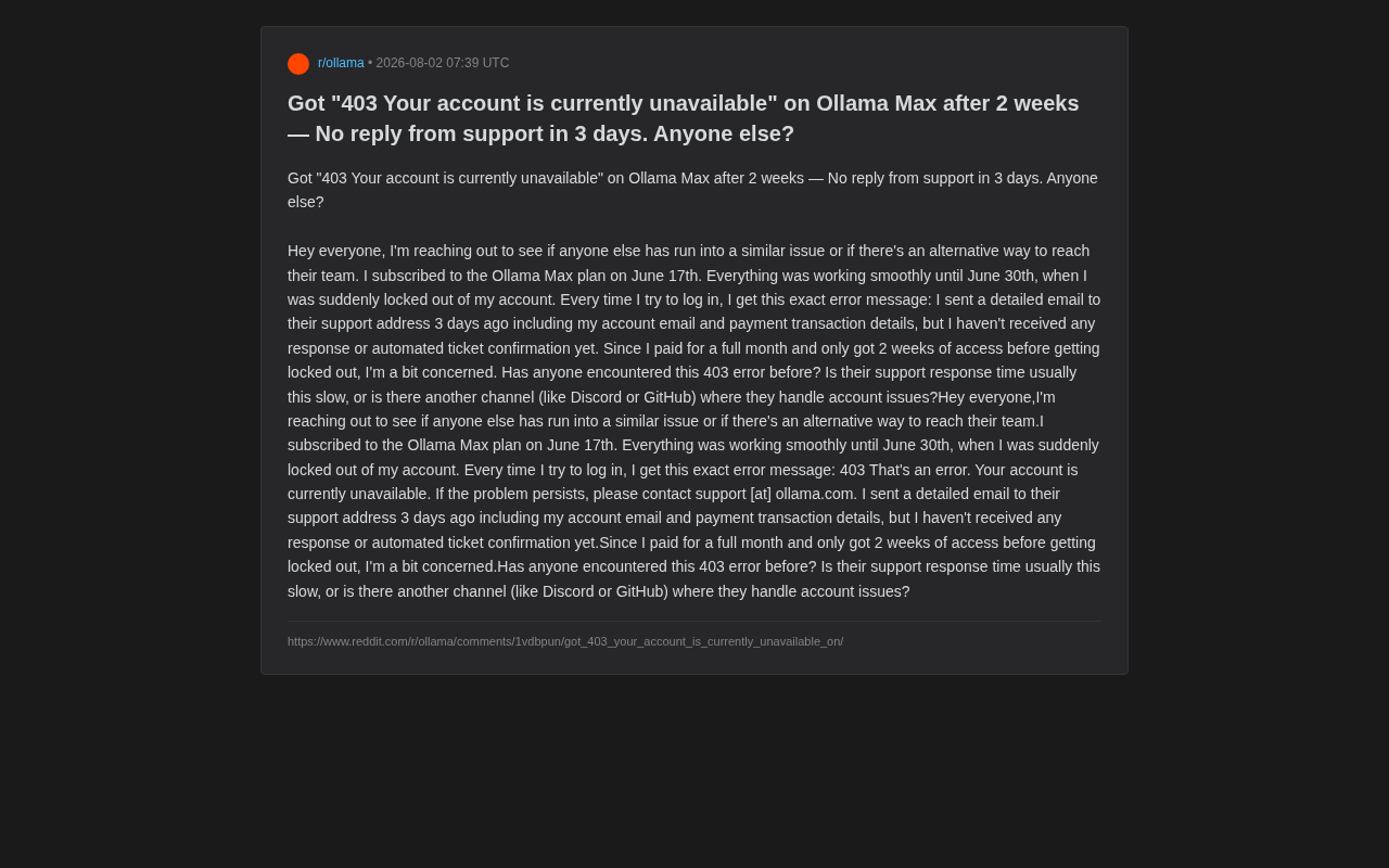 Ollama Max账户被封403错误:付费用户遭遇服务信任危机
