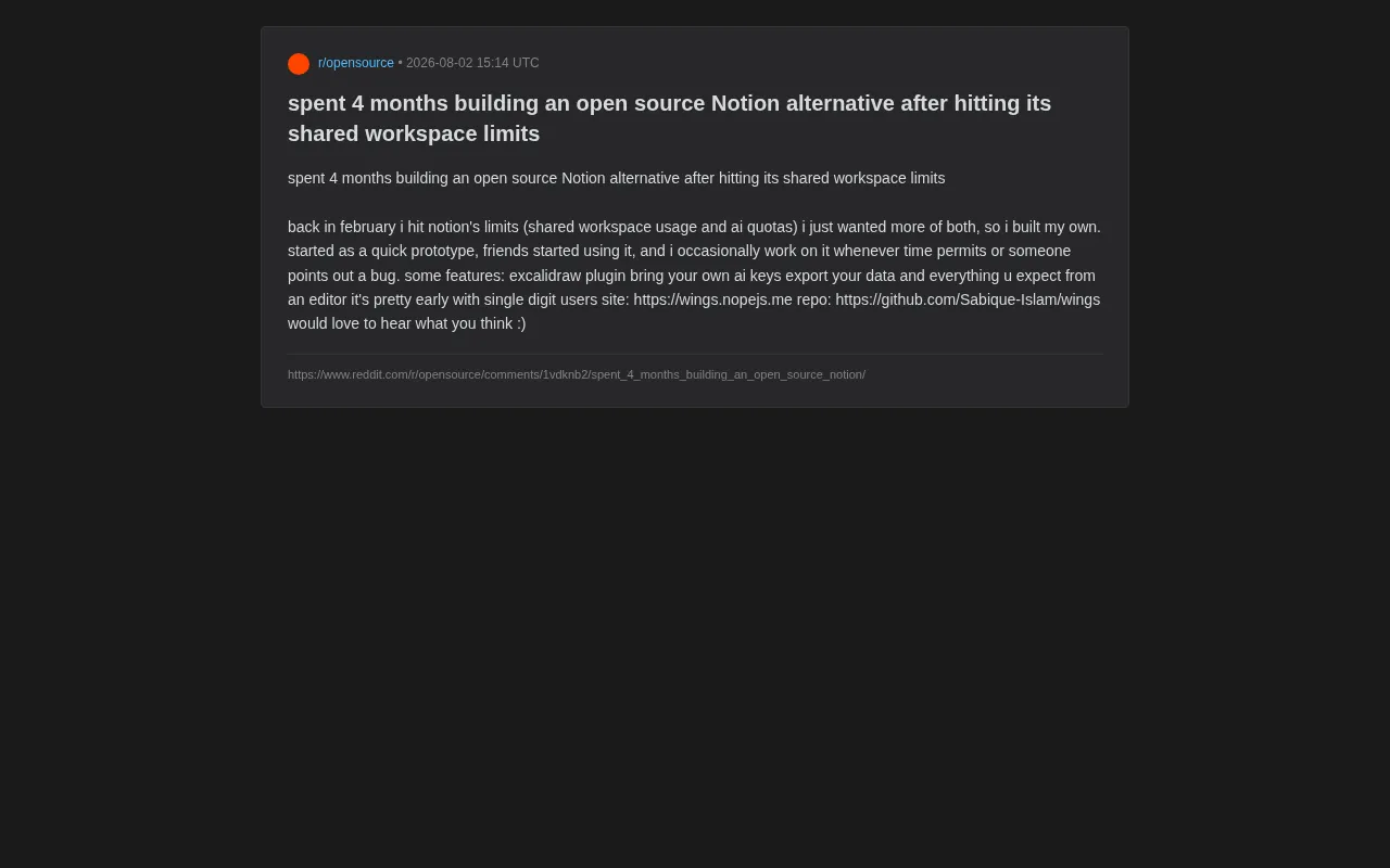 Wings: An Open-Source Notion Alternative with Built-in BYOK AI Support