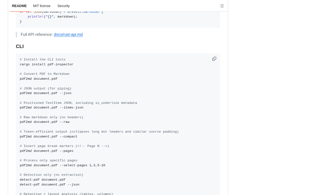 github source: firecrawl/pdf-inspector: Fast Rust library for PDF inspection, classification, and text extraction. 