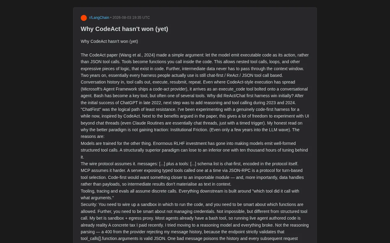 Why CodeAct Code-First Agents Haven't Won Yet: A Deep Dive into the Paradigm's Dilemma