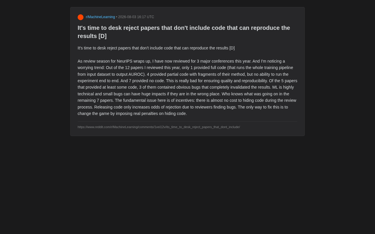 ML论文可复现性危机:60%代码存在致命Bug,顶会该强制提交代码吗