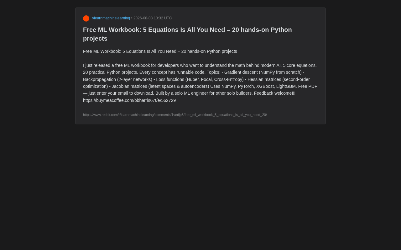 5个方程搞懂AI数学:20个Python实战项目免费开放