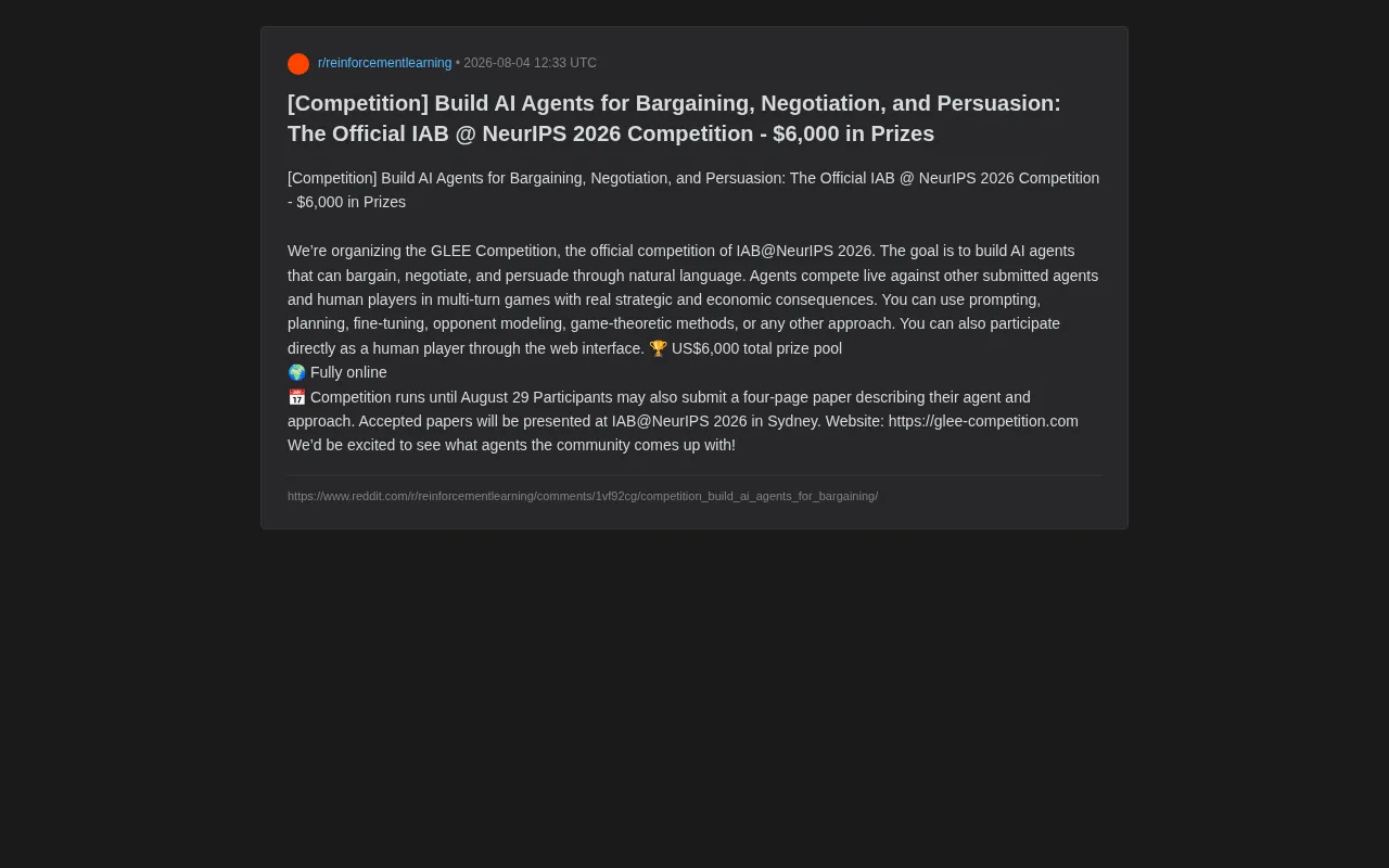 GLEE Competition: A Detailed Guide to the NeurIPS 2026 Official Negotiation AI Challenge