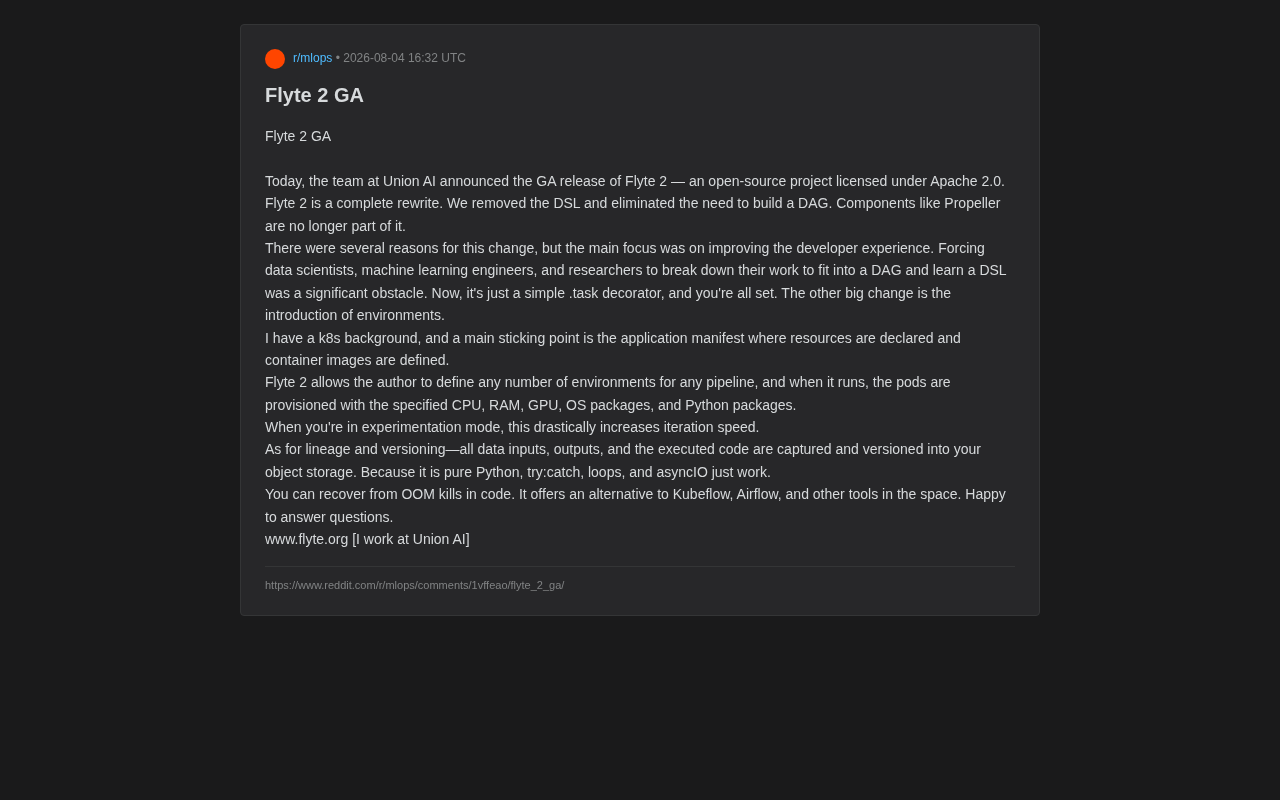 Flyte 2正式GA:告别DAG,纯Python原生编排全面重写