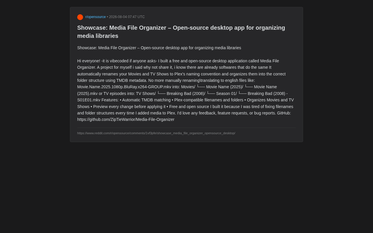 Media File Organizer: A Free, Open-Source Tool for Automatically Organizing Your Plex Media Library