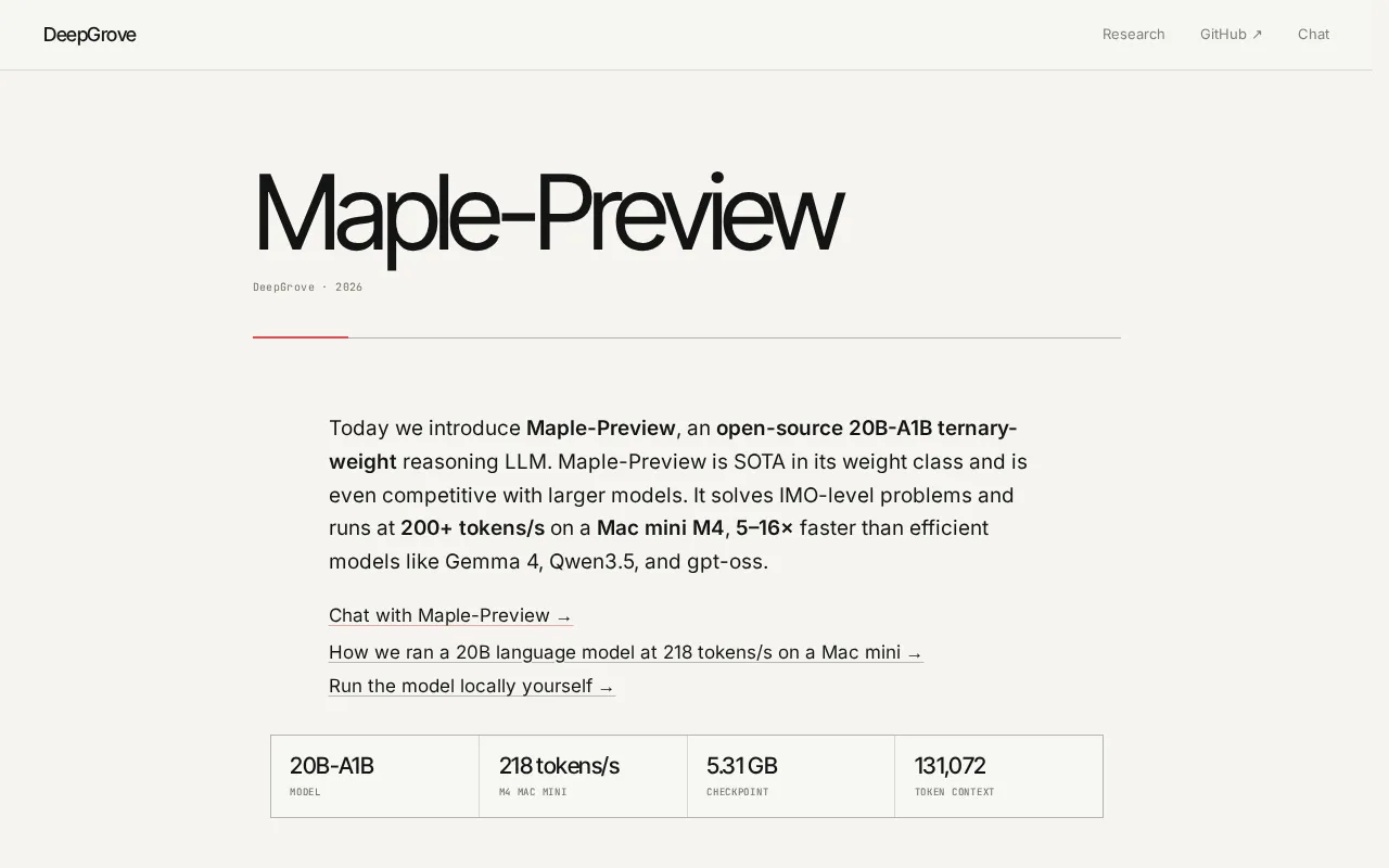 Maple-Preview: 20B Ternary MoE Model Achieves 120 tok/s On-Device Inference on iPhone