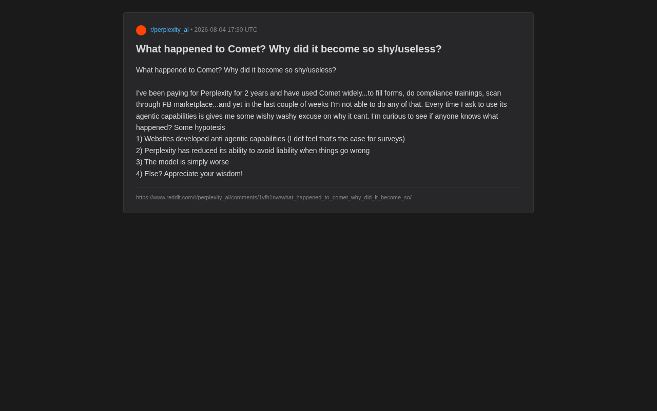 Perplexity Comet's Declining Agent Capabilities: Why This AI Browser Is Becoming Timid