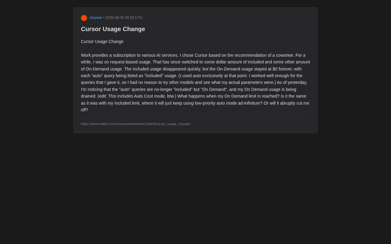 Cursor Auto模式计费变动:查询开始消耗按需额度