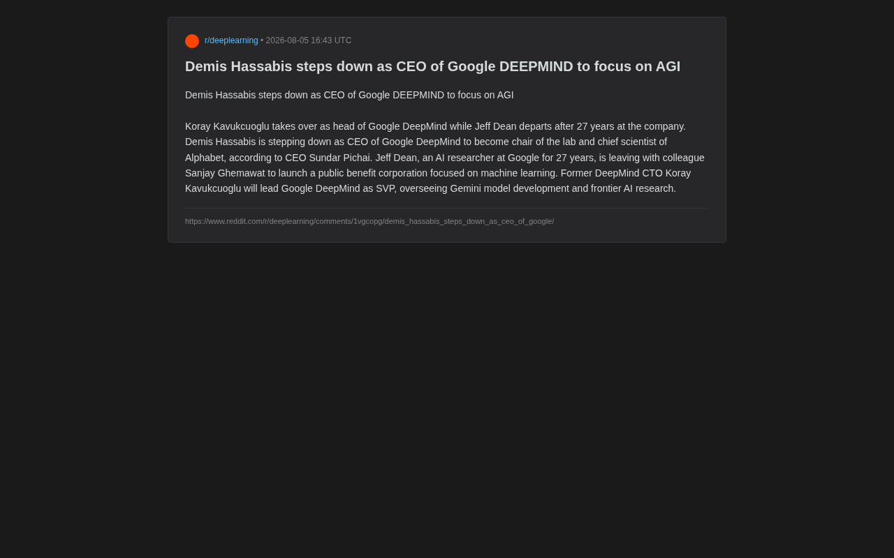 哈萨比斯卸任DeepMind CEO,转任Alphabet首席科学家专攻AGI