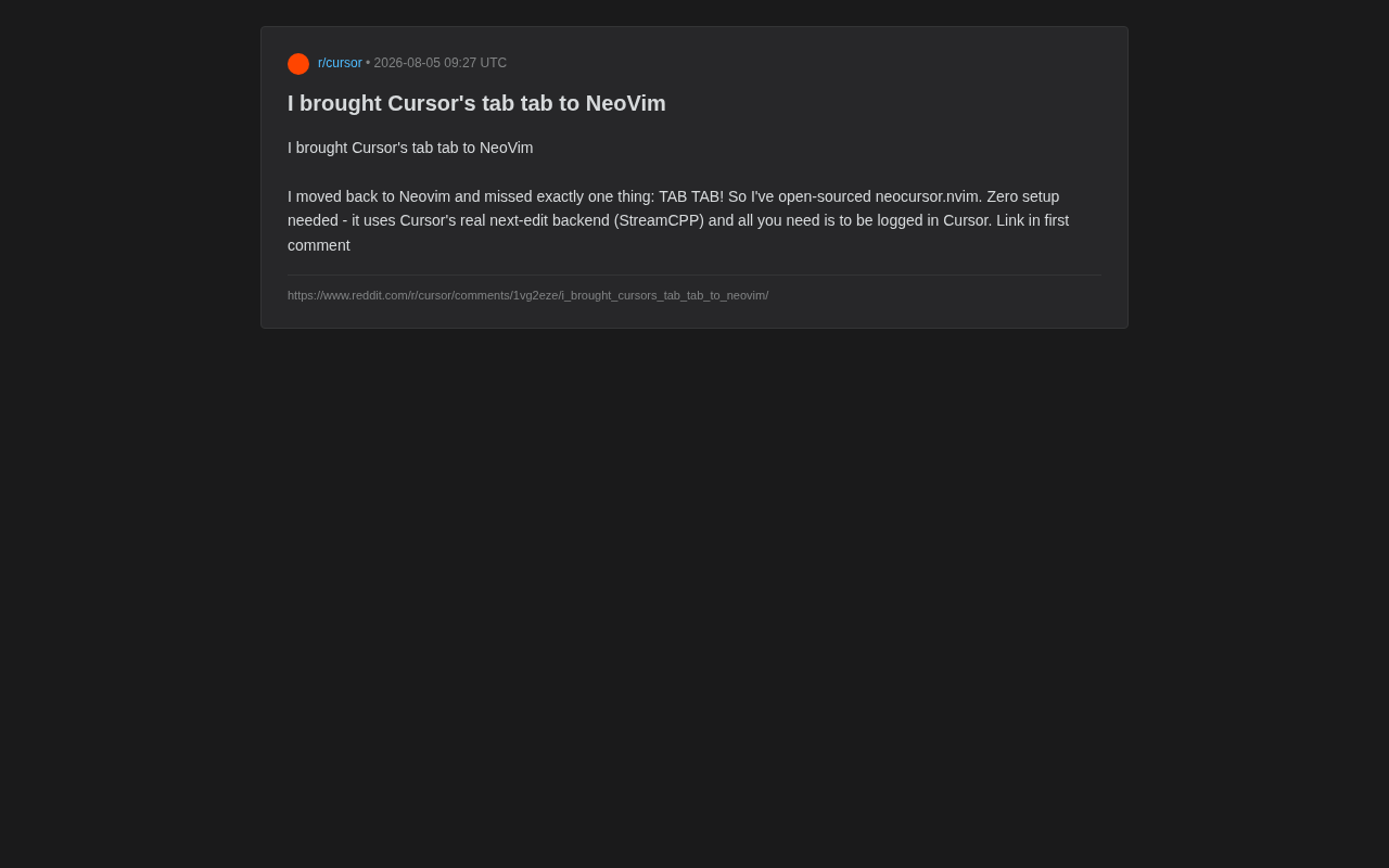 neocursor.nvim:把Cursor的Tab补全带进NeoVim
