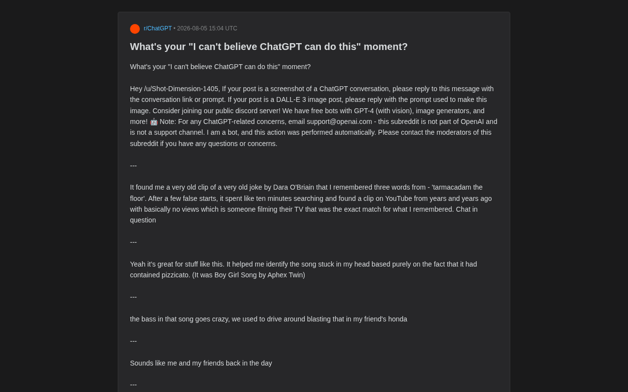 ChatGPT惊艳时刻:Reddit用户分享AI融入日常生活的真实体验