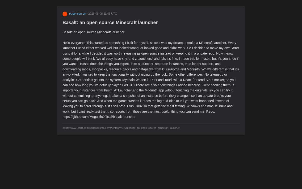 Basalt:颜值与实用兼备的开源Minecraft启动器