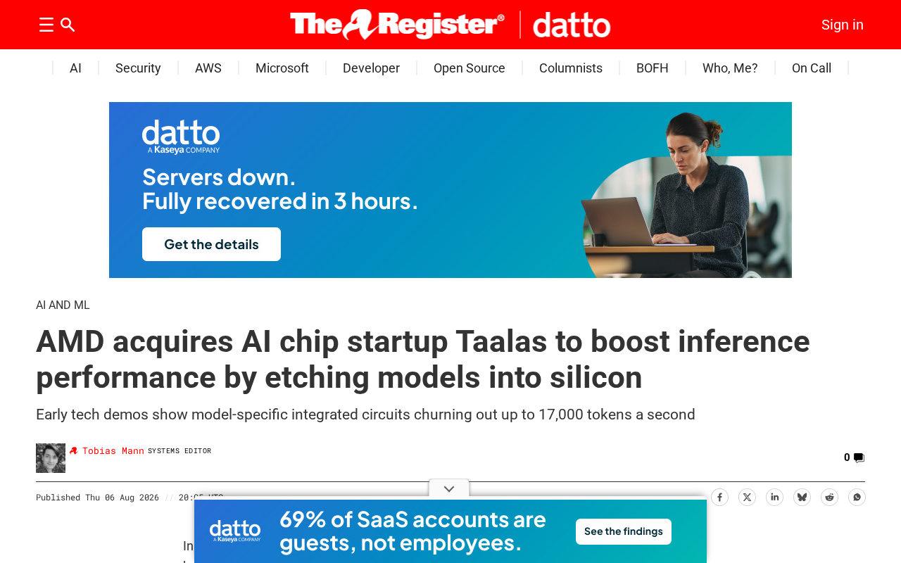 AMD收购Taalas:将AI模型刻进芯片意味着什么