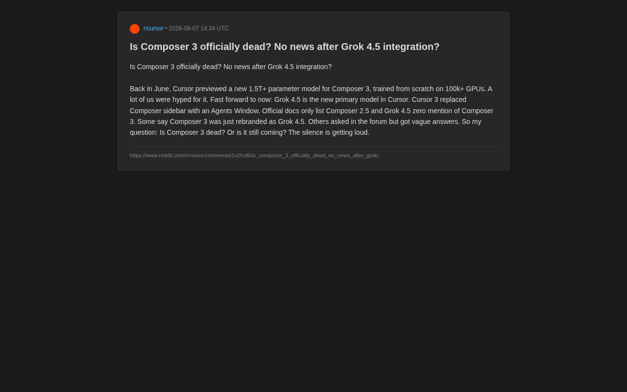 Composer 3消失之谜:被Grok 4.5取代还是仍在开发?