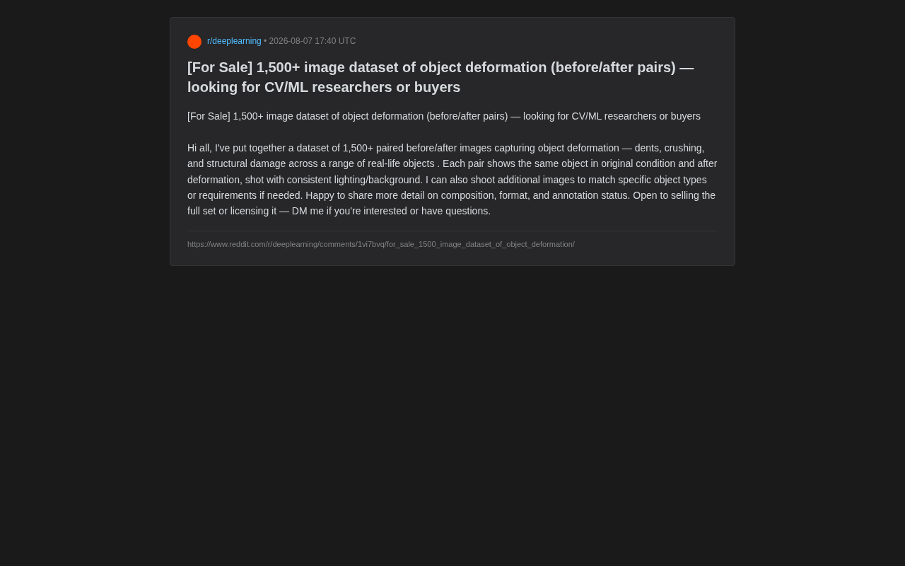 1500组物体形变配对图像数据集:损伤检测AI训练数据的价值解析