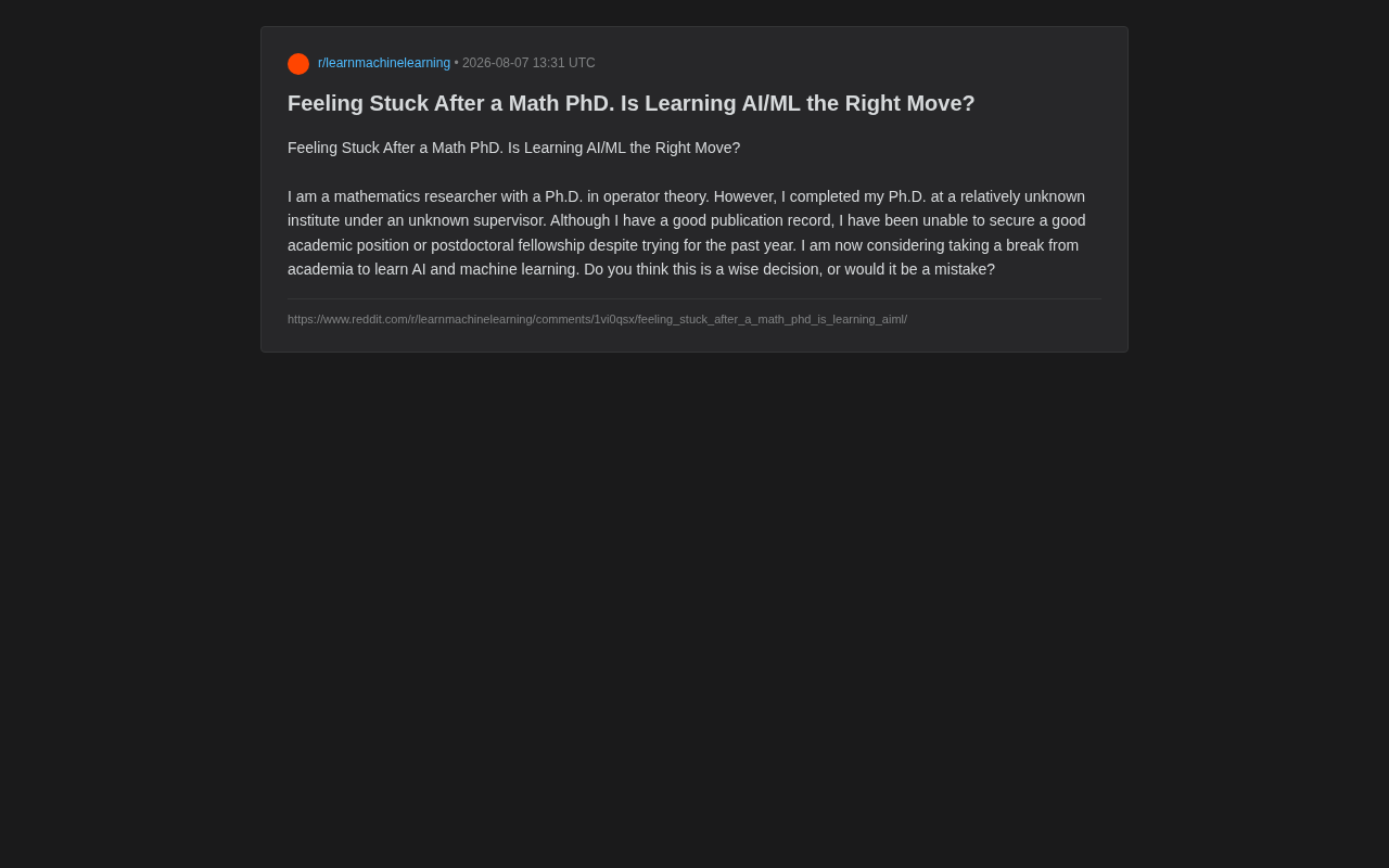 Math PhD to AI: A Transition Path from Operator Theory to Machine Learning