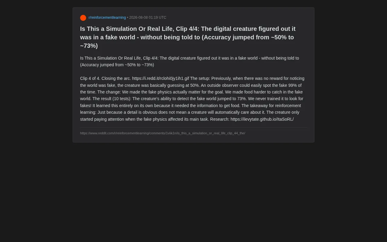 AI Digital Creatures Spontaneously See Through Virtual Worlds: An Awakening Experiment in Reinforcement Learning