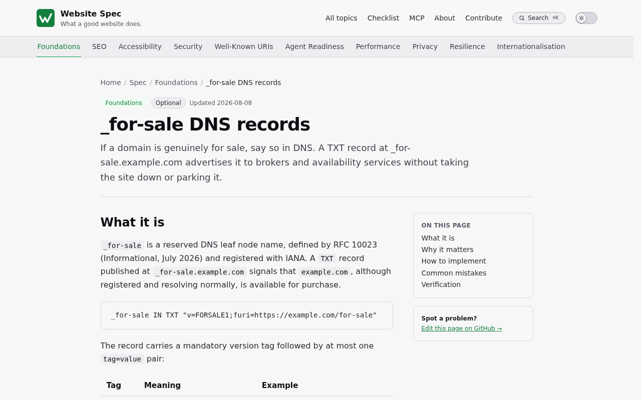 DNS Sale Record Proposal: Declaring Domain For-Sale Status via TXT Records