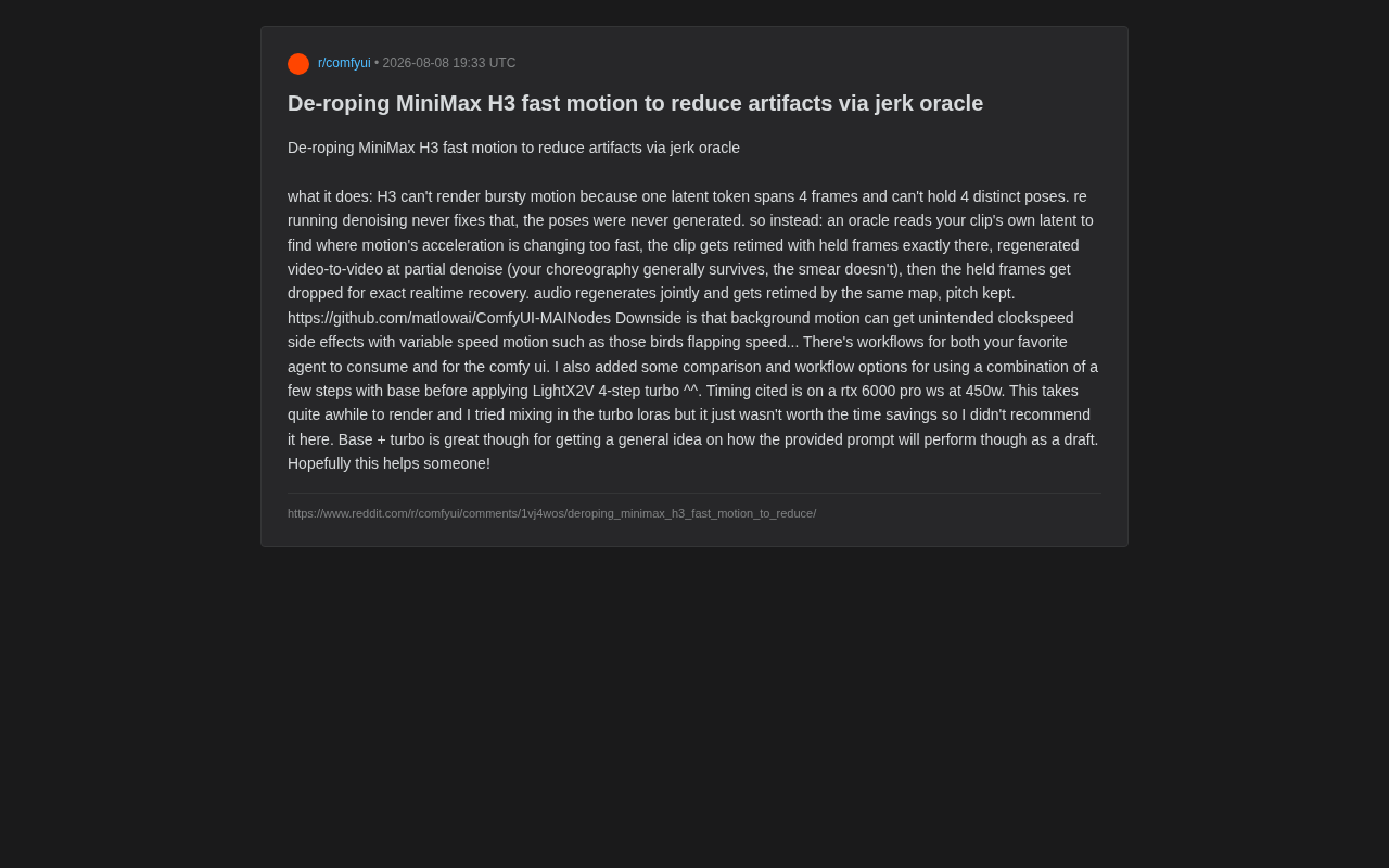 Jerk Oracle Retiming: Solving Fast-Motion Smearing and Ghosting Artifacts in MiniMax H3
