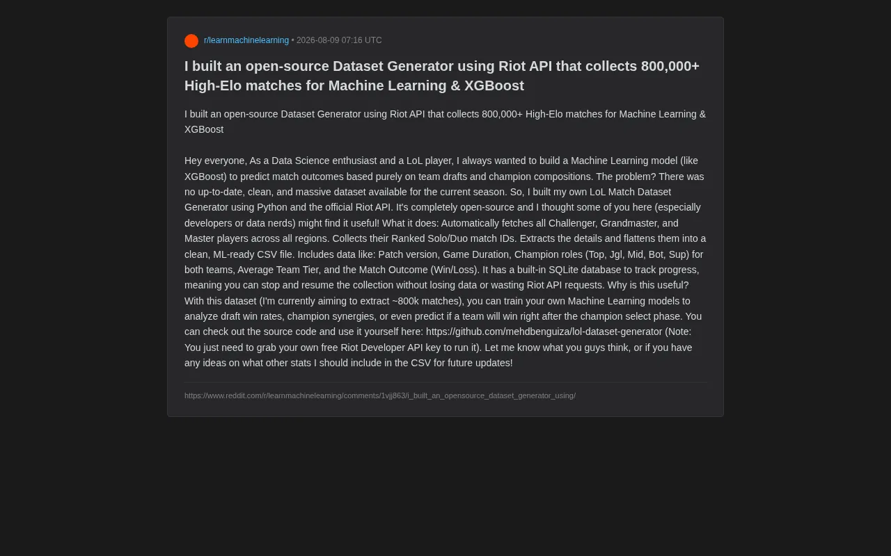 Open-Source Tool: Automatically Collect 800K High-Elo LoL Match Data Using the Riot API