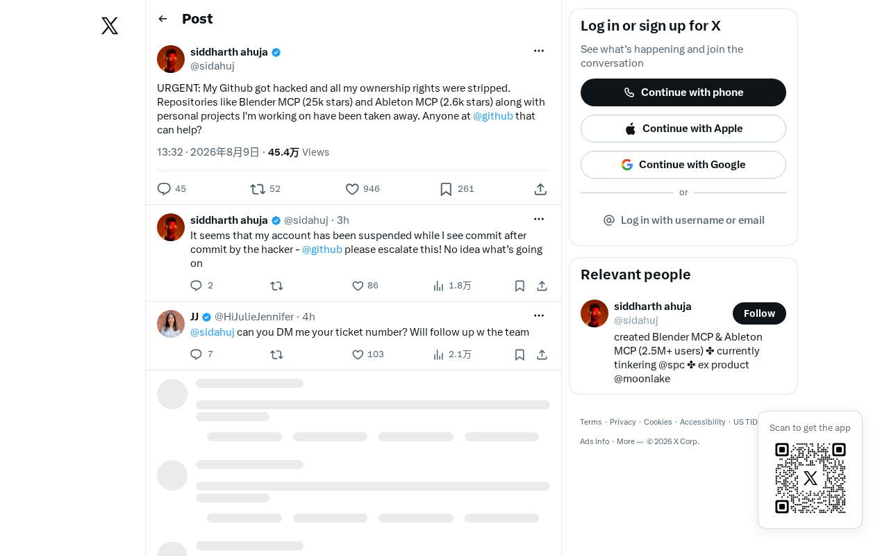 hackernews source: Blender MCP maintainer GitHub account hacked