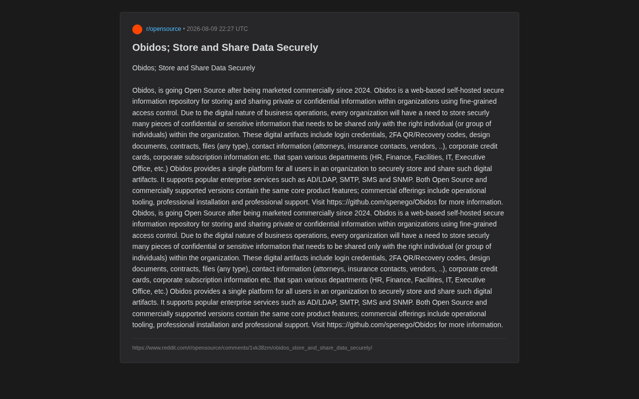 Obidos Open Source: A Detailed Look at the Self-Hosted Enterprise-Grade Secure Secret Sharing Platform