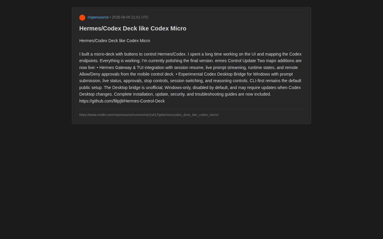 Hermes Control Deck:用手机远程操控Codex的开源硬件控制台