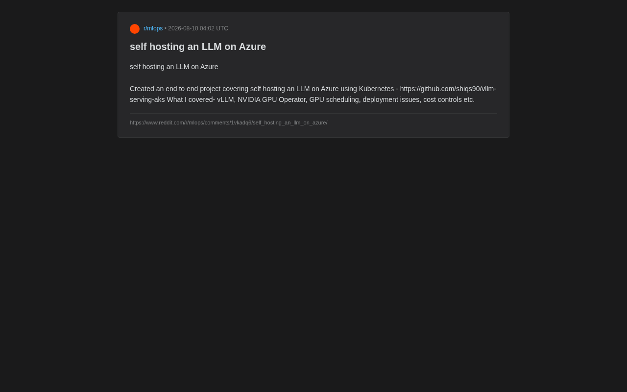 Azure自托管大模型实战:vLLM+AKS+GPU部署完整指南