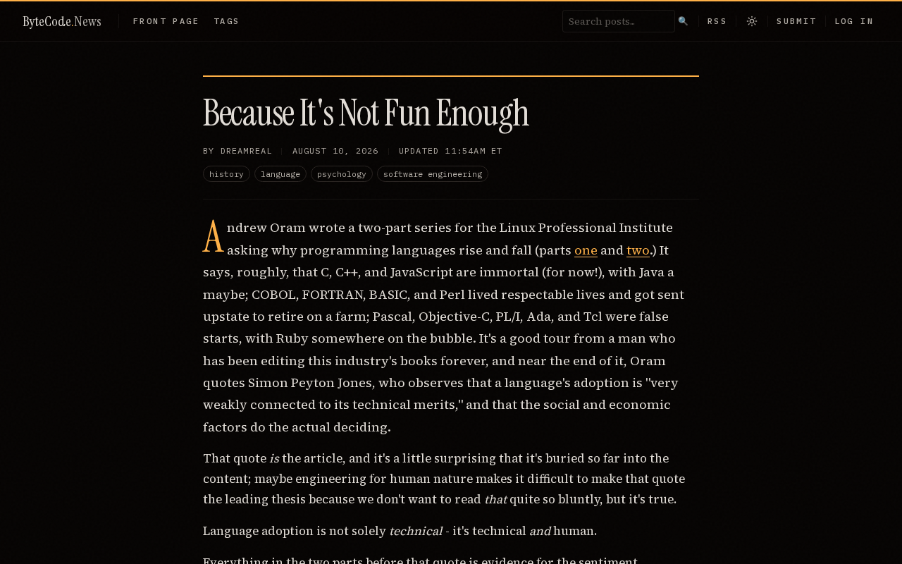 Why Programming Languages Fail: Not Being Fun Enough Is the Real Reason