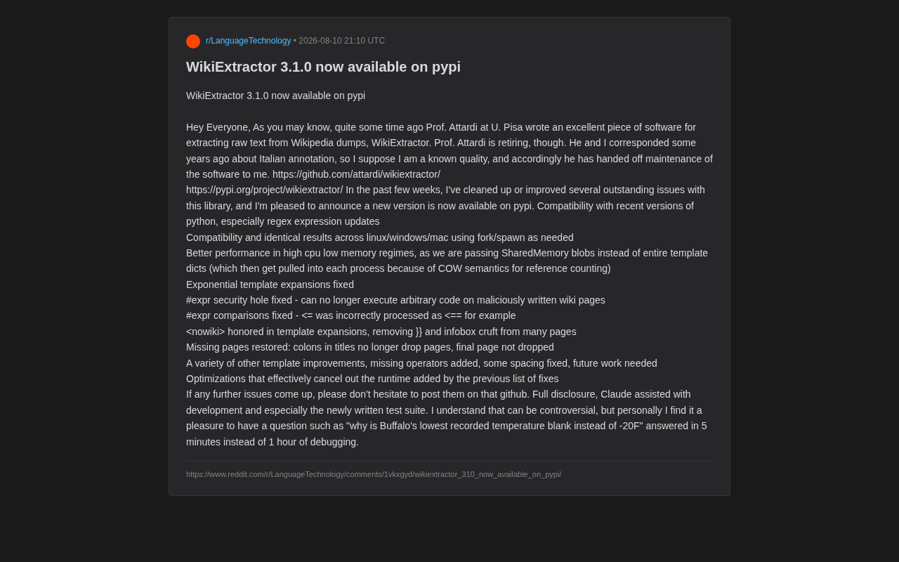 WikiExtractor 3.1.0发布:跨平台一致性、共享内存优化与安全修复