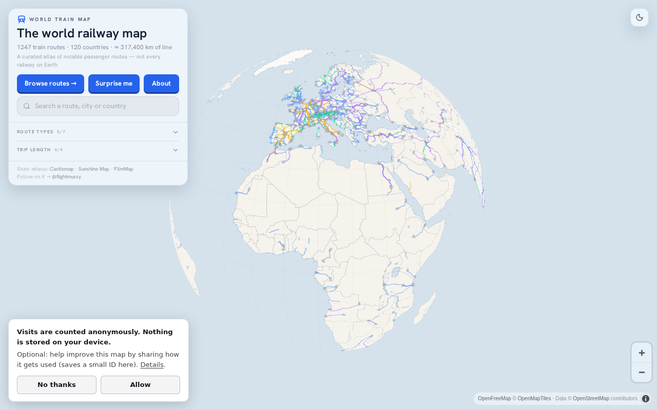 World Train Map:全球1247条铁路线交互式地图可视化解析