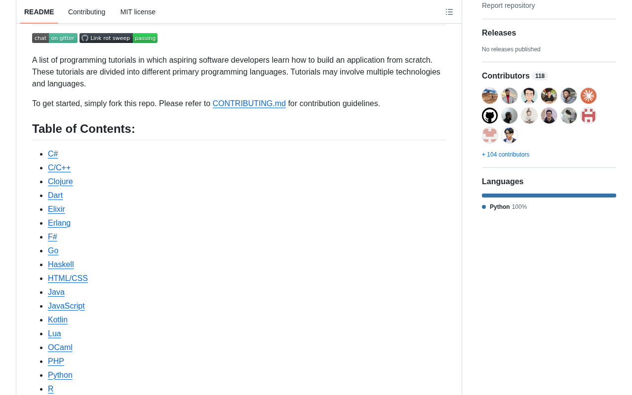 github source: practical-tutorials/project-based-learning: Curated list of project-based tutorials