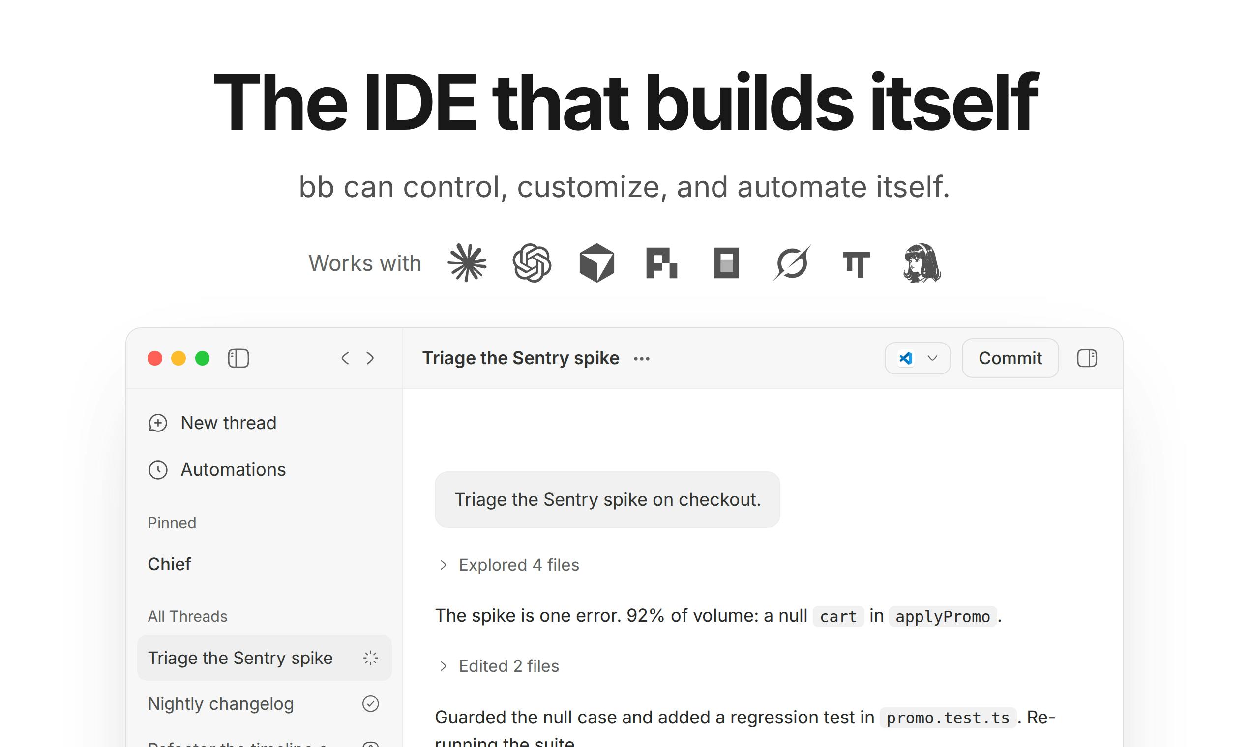 bb: A Self-Building AI Programming IDE with a New Approach to One-Prompt Feature Extension