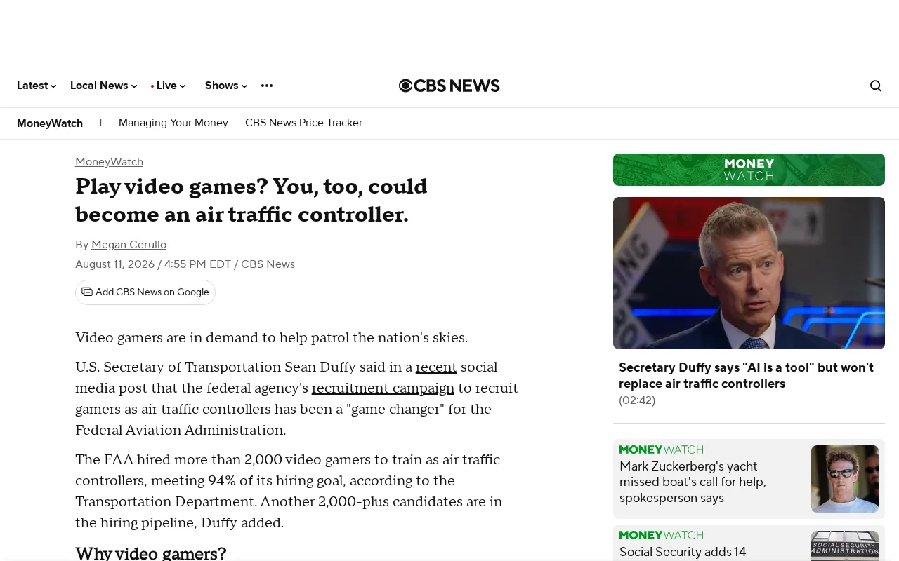 US FAA Recruits Gamers as Air Traffic Controllers: A Cognitive Ability Matching Strategy Amid Talent Shortage