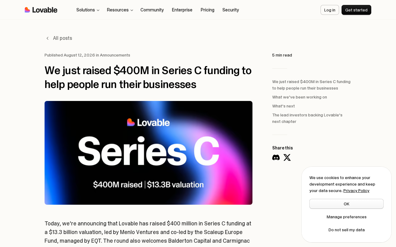 Lovable完成4亿美元C轮融资:AI应用生成赛道为何如此疯狂