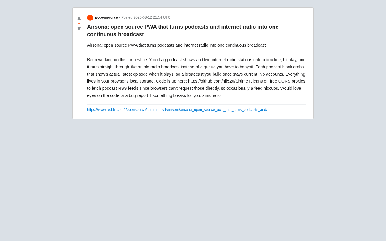 Airsona: An Open-Source PWA That Blends Podcasts and Internet Radio into Continuous Broadcasting
