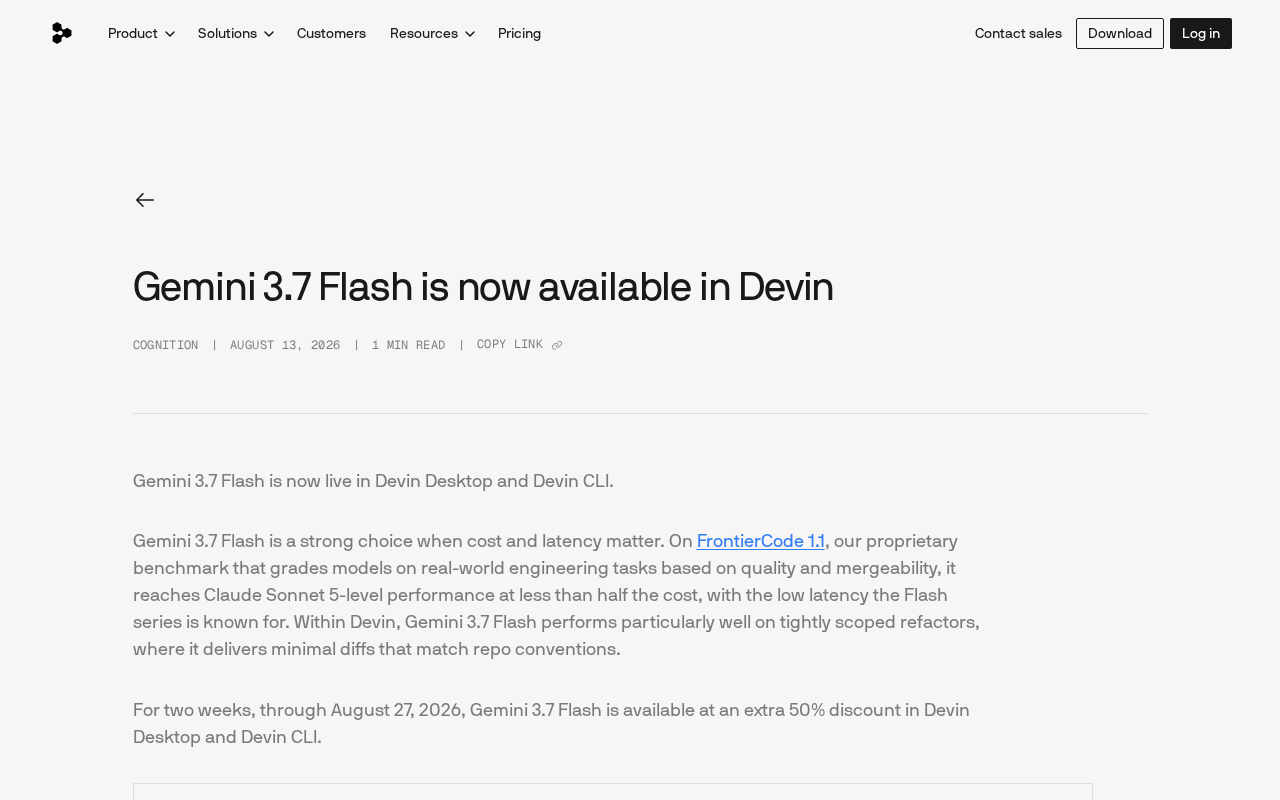 Gemini 3.7 Flash登陆Devin:半价成本叫板Claude Sonnet 5