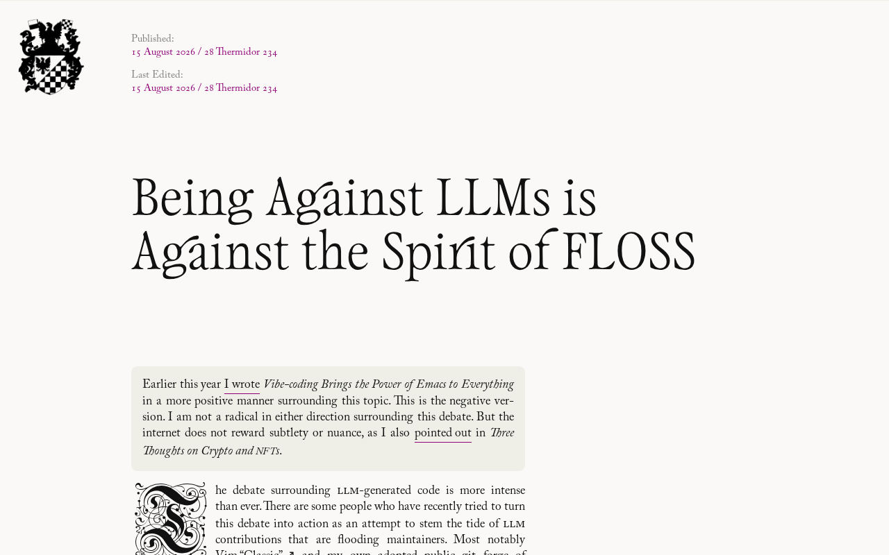 Does Opposing LLMs Go Against the Spirit of Free Software?
