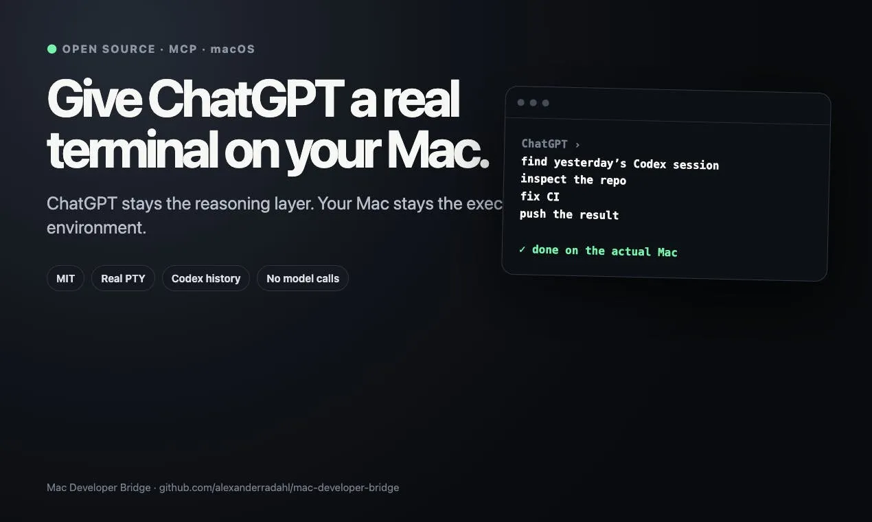 Mac Developer Bridge: An Open-Source MCP Tool That Lets ChatGPT Directly Control Your Mac Terminal