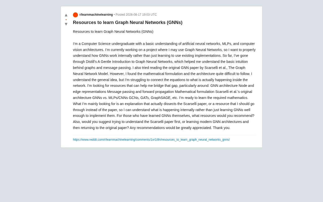 reddit source: Resources to learn Graph Neural Networks