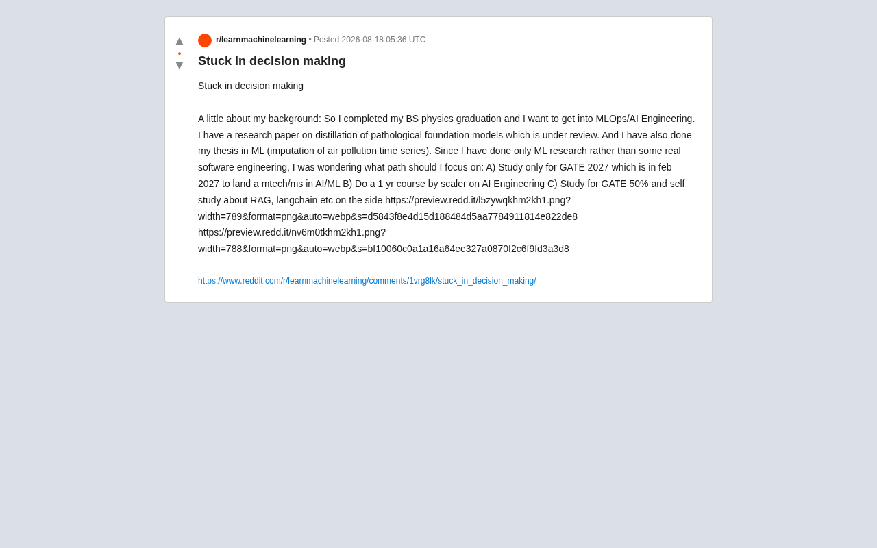 reddit source: Stuck in decision making