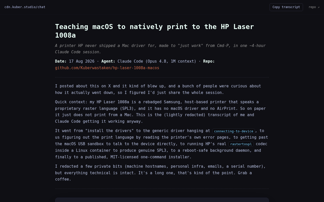 Writing a Driver for an Old Printer with Claude Code: AI Reverse Engineering in Practice