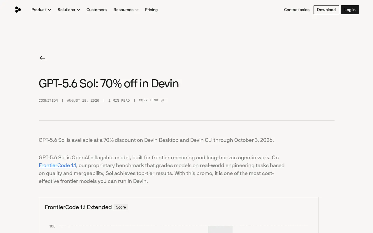GPT-5.6 Sol Comes to Devin: What a 70% Price Cut in Coding Models Really Means