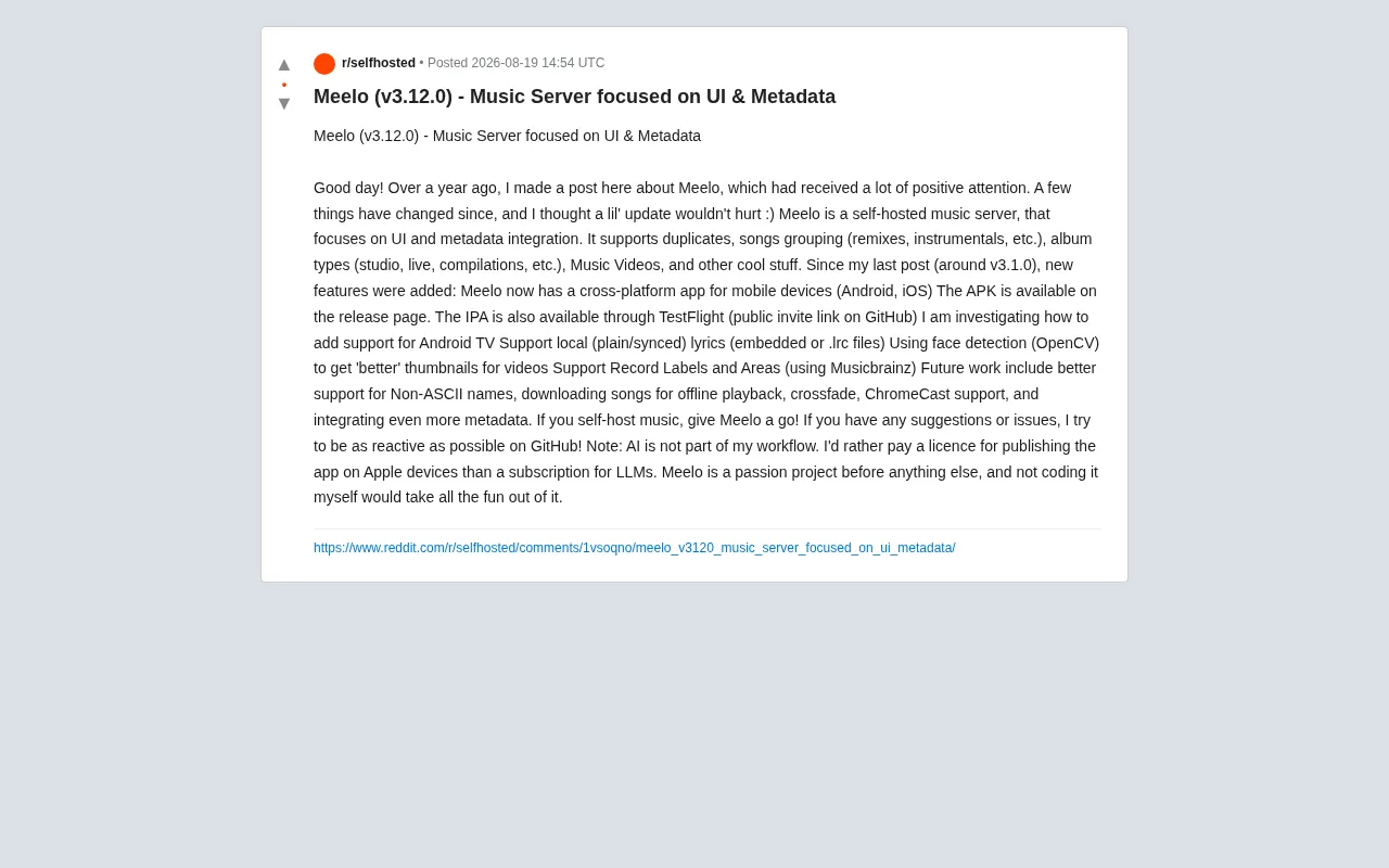 Meelo v3.12.0: A Self-Hosted Music Server That Excels at Metadata Management