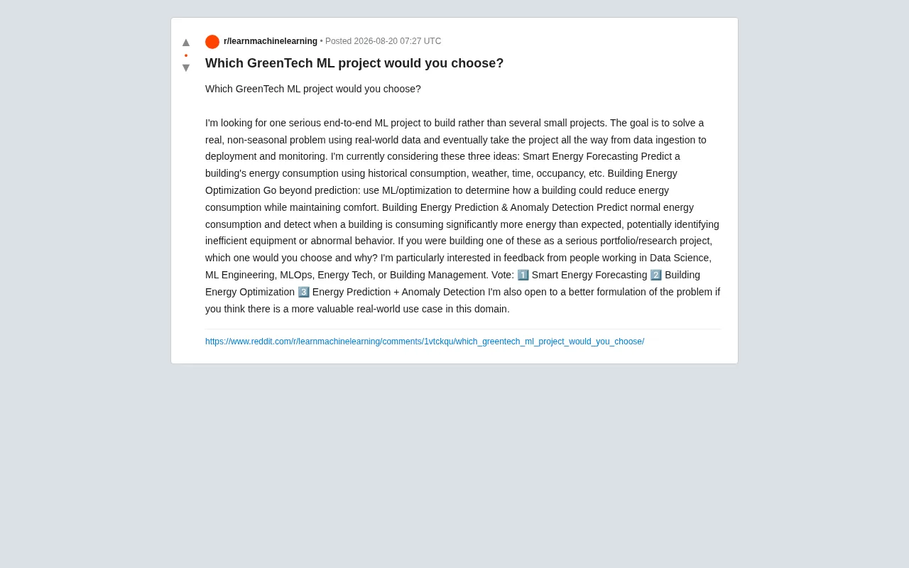 GreenTech ML Project Selection: An In-Depth Comparison of Energy Forecasting, Optimization, and Anomaly Detection