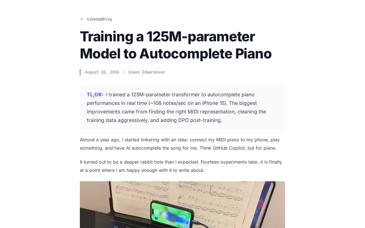 On-Device Piano Continuation: A 125M Small Model Enables Local Real-Time AI Music Autocomplete