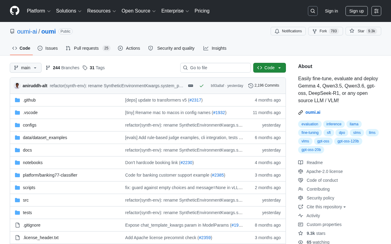 Oumi GitHub 项目主页
